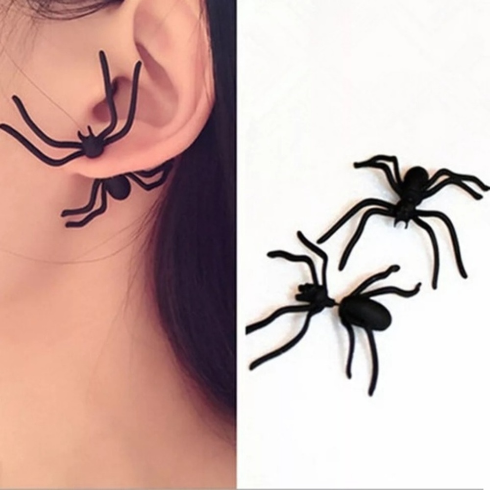Set of Creepy Black Spider Halloween Earrings
